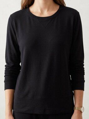 MONROW Supersoft Crew Neck Sweatshirt Black Size S HT087AFT Made in USA Rayon
